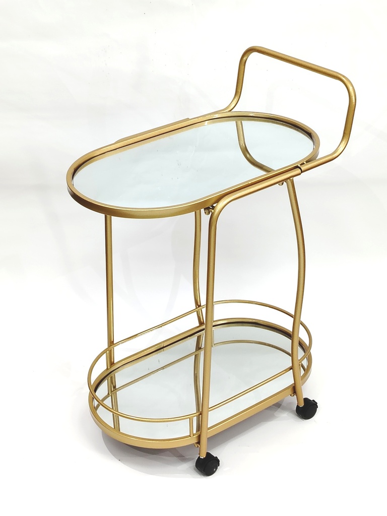 CHARIOT PRESENTOIR 2 NIVEAUX A ROULETTES 74 CM.36 CM MODELE OR
