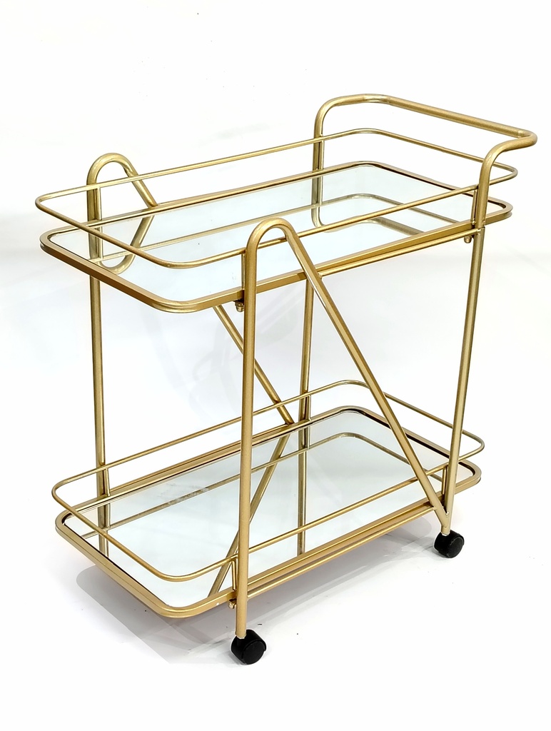 CHARIOT PRESENTOIR 2 NIVEAUX A ROULETTES 68 CM 70X36 CM MODELE OR