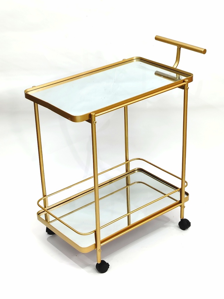 CHARIOT PRESENTOIR 2 NIVEAUX A ROULETTES 75 CM 60X35 CM MODELE OR
