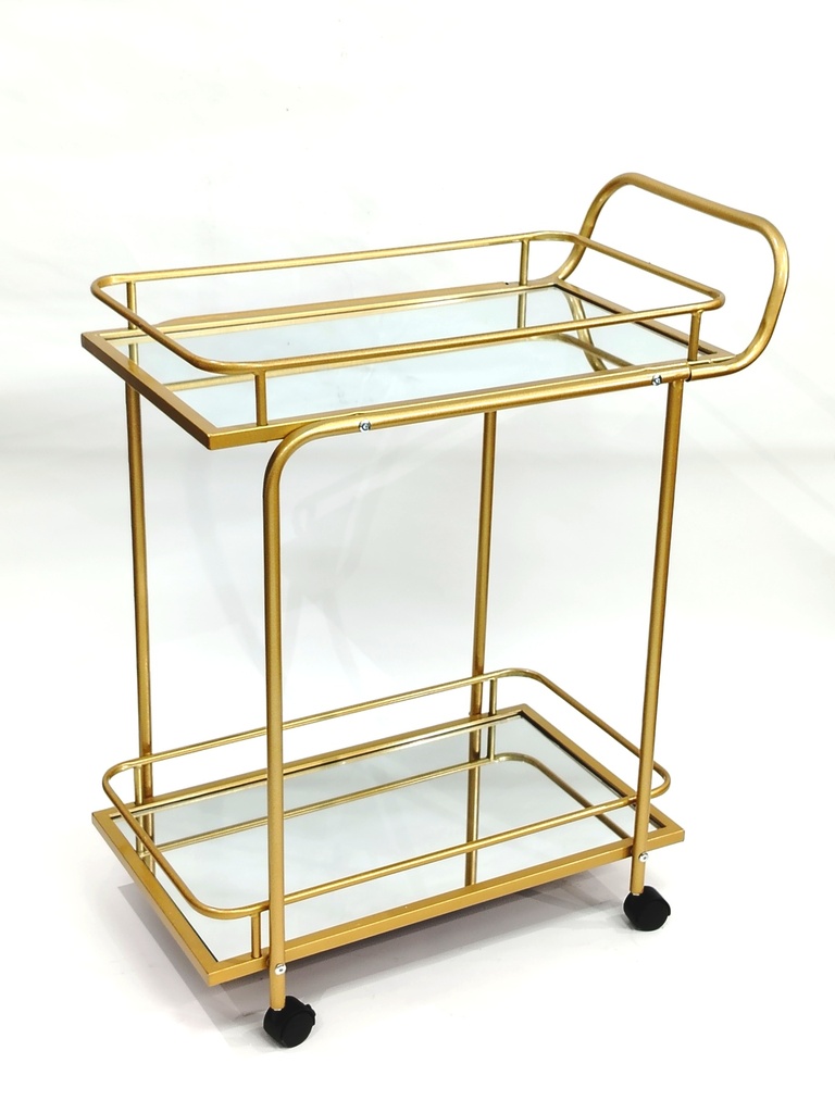 CHARIOT PRESENTOIR 2 NIVEAUX A ROULETTES 75 CM 60X35 CM MODELE OR