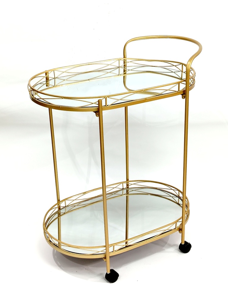 CHARIOT PRESENTOIR 2 NIVEAUX A ROULETTES 75 CM 65X45 CM MODELE OR