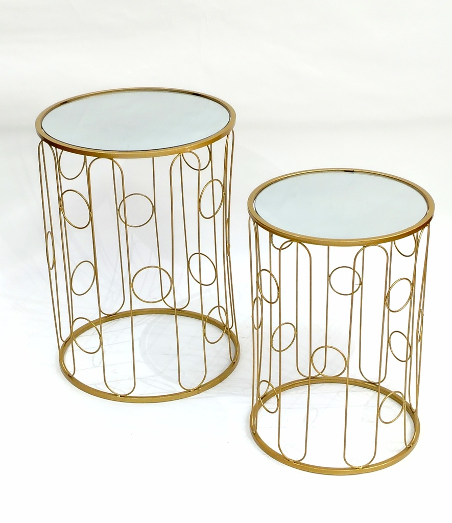 SET 2 TABLES SALONS METAL. 52X38 + 45X32 CM MODELE OR