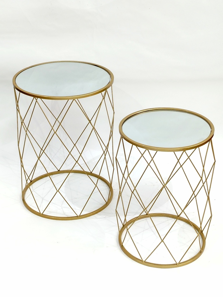 SET 2 TABLES SALONS METAL. 52X38 + 45X32 CM MODELE OR