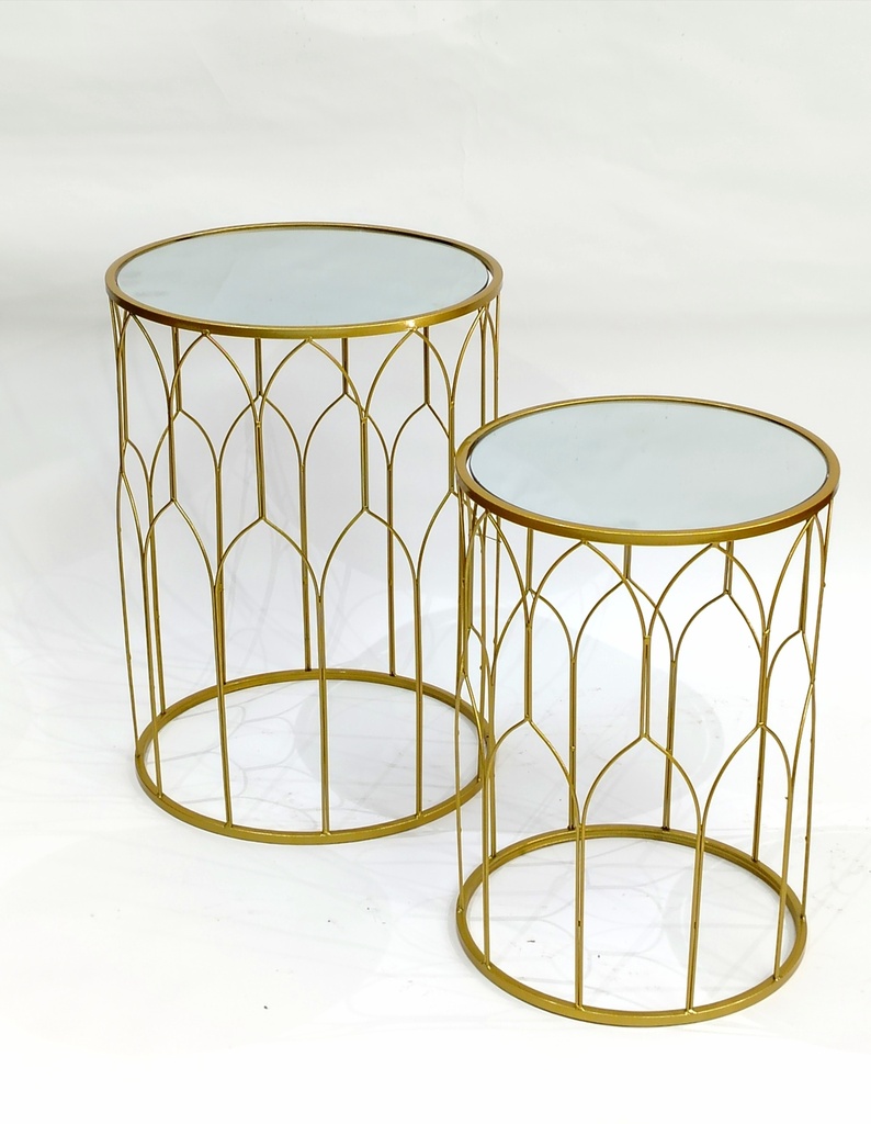 SET 2 TABLES SALONS METAL. 52X38 + 45X32 CM MODELE OR