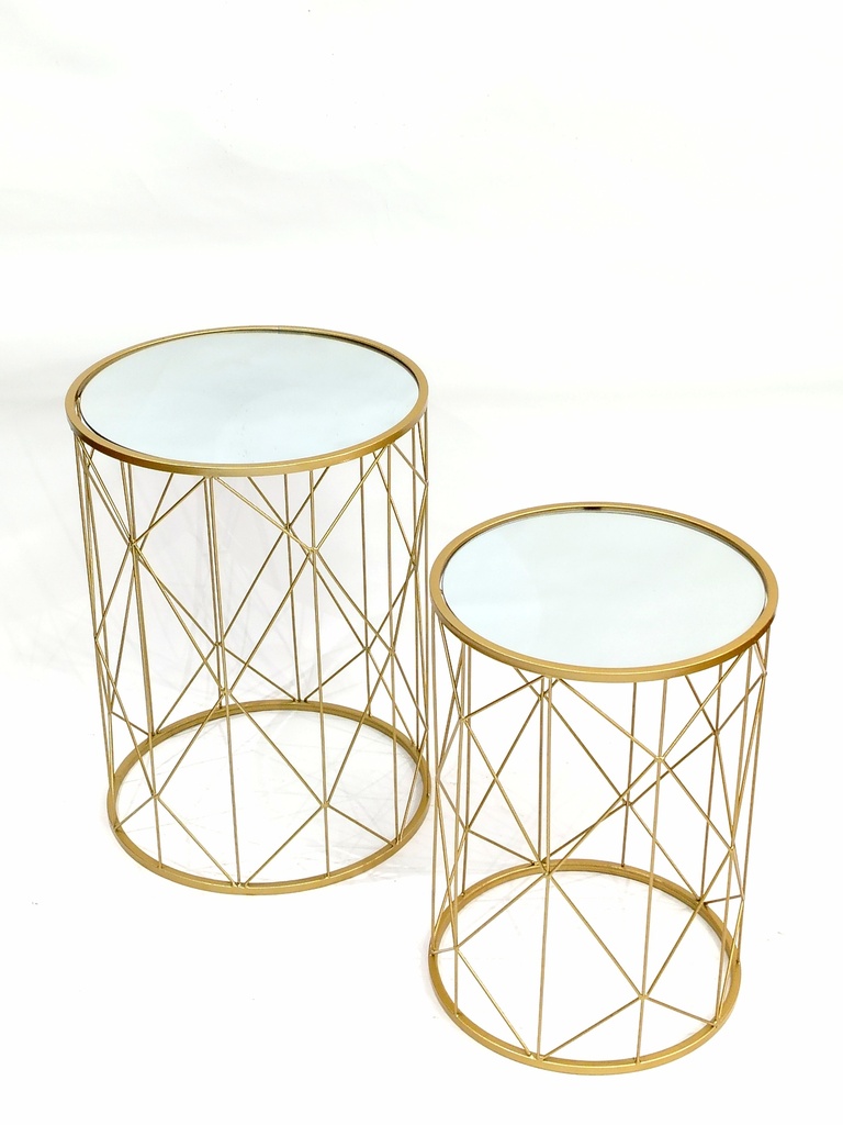 SET 2 TABLES SALONS METAL. 52X38 + 45X32 CM MODELE OR