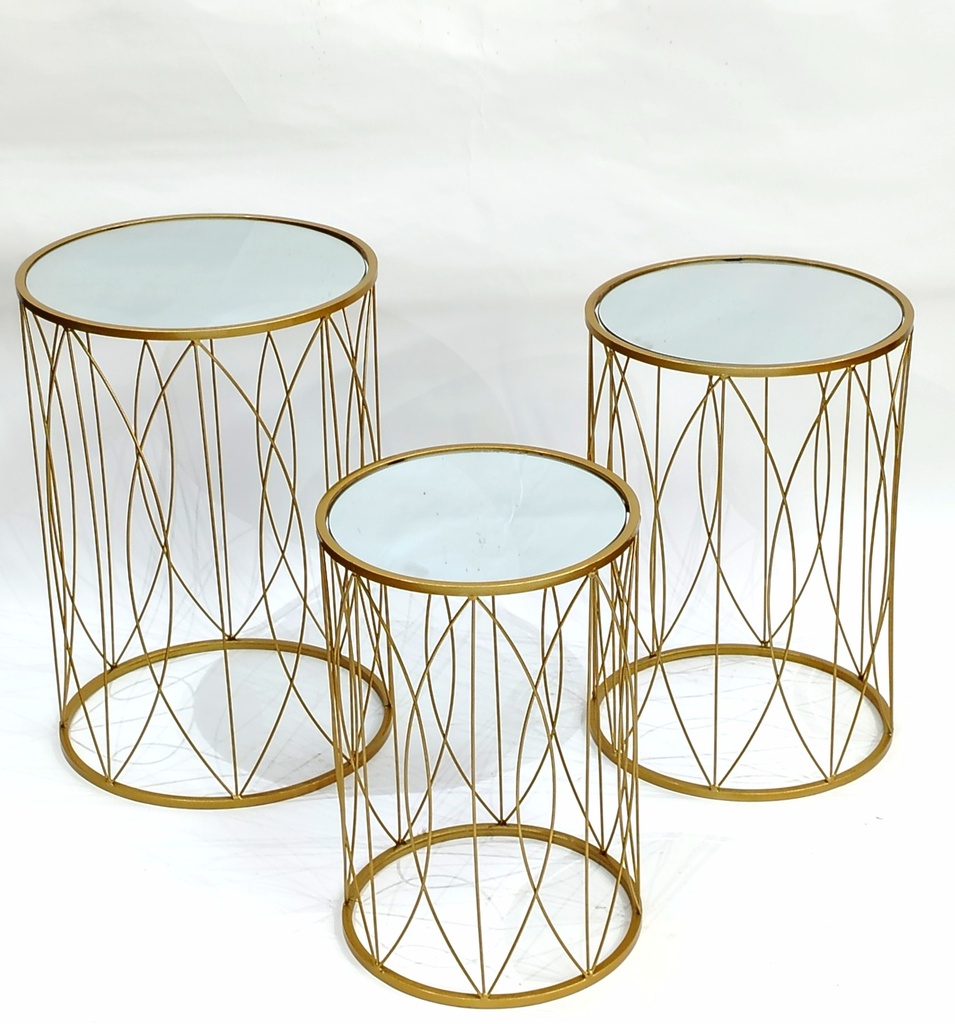 SET 3 TABLES SALONS METAL. 38X55 / 34X50 / 30X45 CM MODELE OR