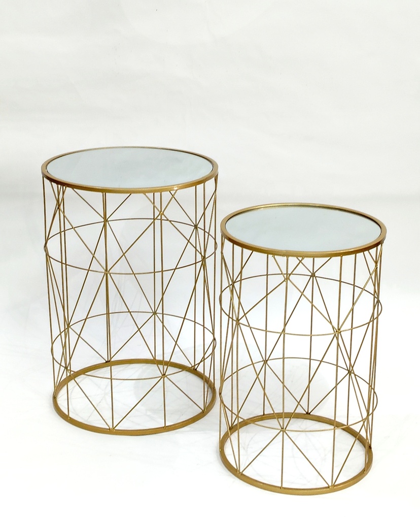SET 2 TABLES SALONS METAL. 52X38 + 50X32 CM MODELE OR