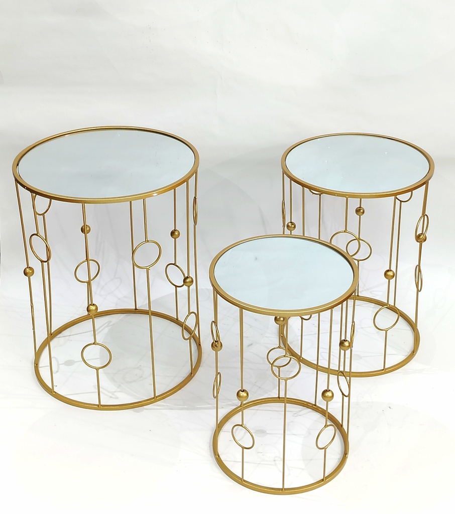 SET 3 TABLES SALONS METAL. 42X55 / 36X50 / 30X45 CM MODELE OR