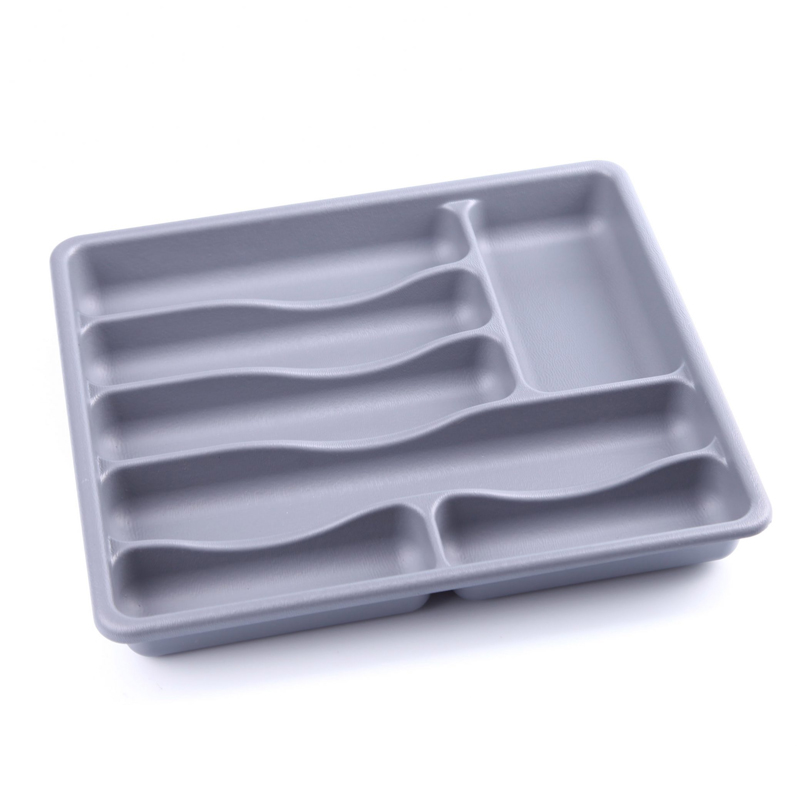 RANGE COUVERTS 7 COMPARTIMENTS 36X31.5X5.5 CM COULEUR GRIS