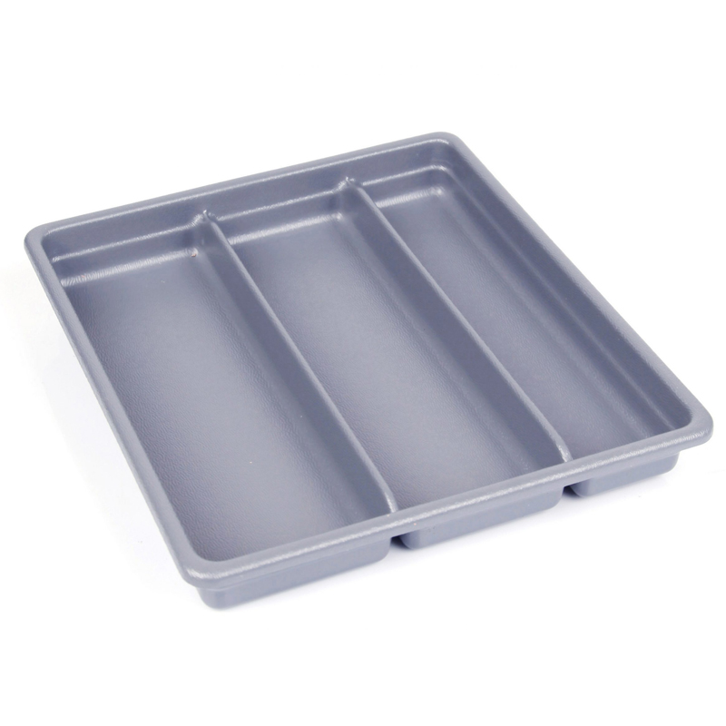 RANGE COUVERTS 3 COMPARTIMENTS 35X37X7 CM COULEUR GRIS