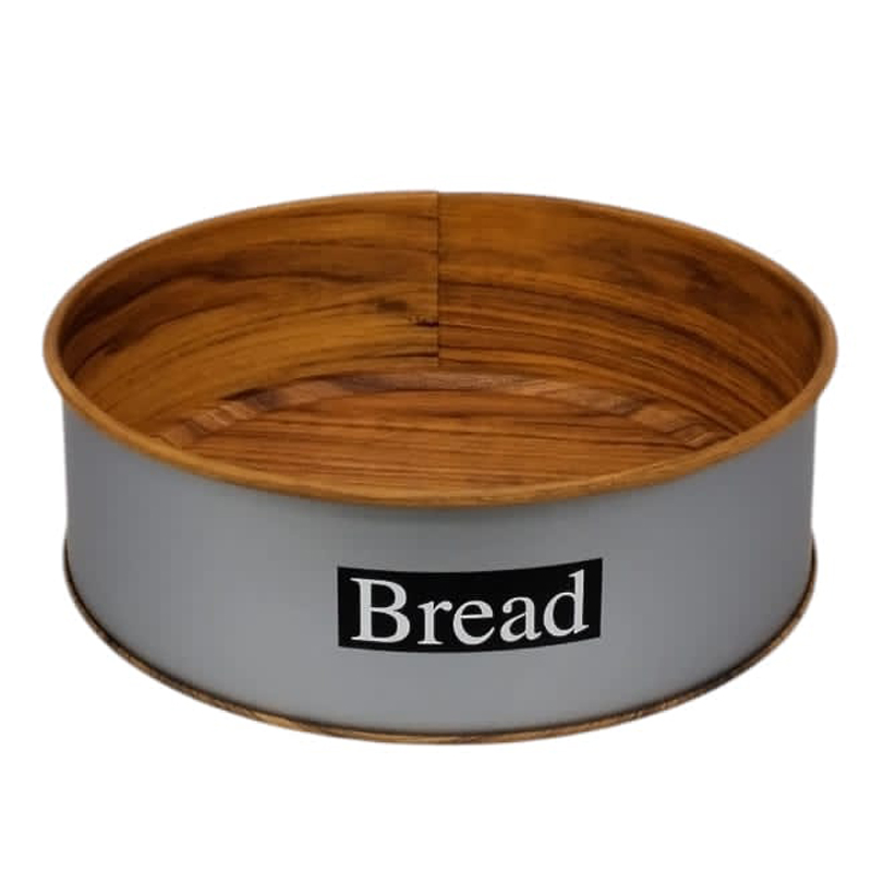 BOITE A PAIN RONDE EN METAL 20X6.5 CM COULEUR GRIS