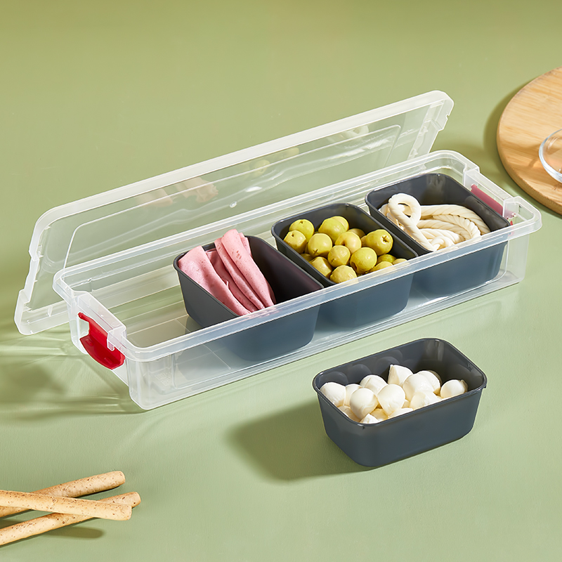 BOITE ALIMENTAIRE A COMPARTIMENTS PLASTIQUE LONG FORMAT 2.3 LITRES (37x14.5x6.5 cm) TRANSPARENT