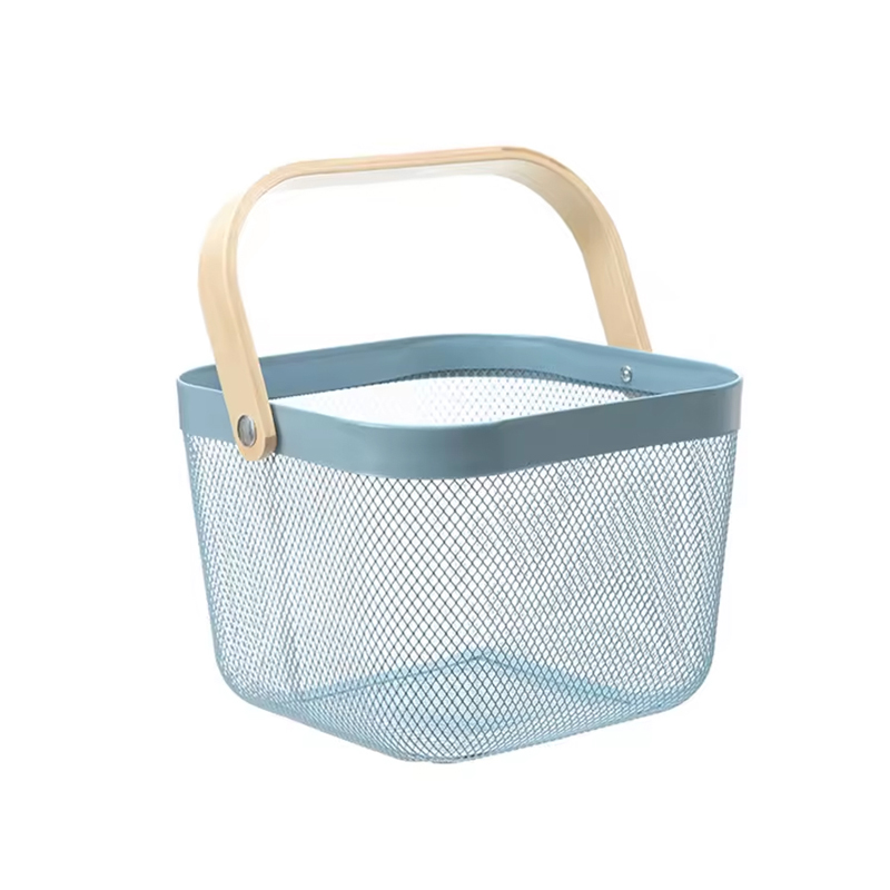 Panier de rangement métal avec poignée bois 21x21x17 cm Mix couleur blanc / noir / bleu