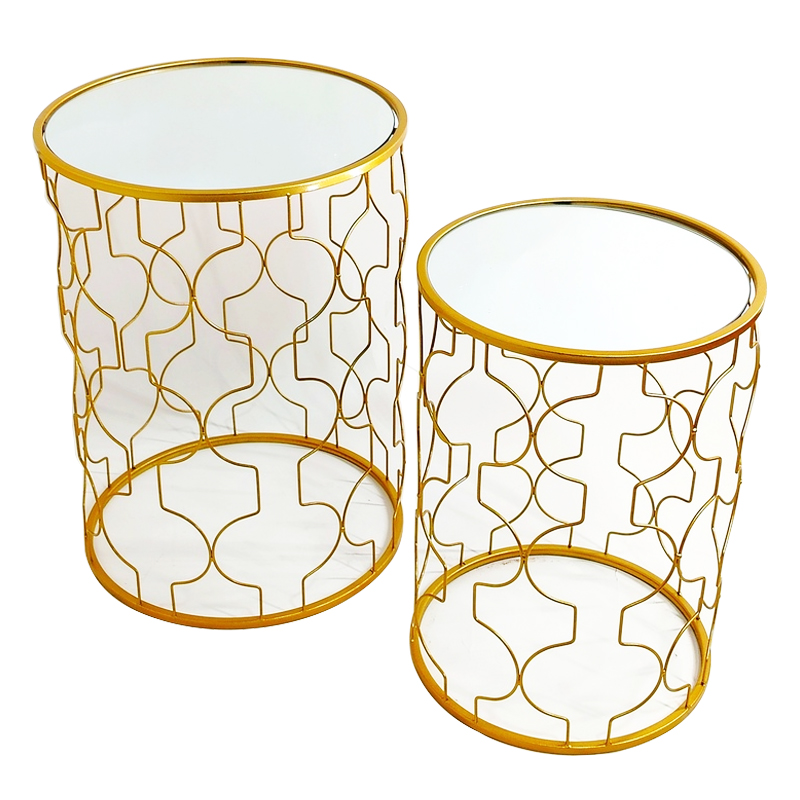 SET 2 TABLES SALONS METAL. 52X38 + 45X32 CM MODELE OR