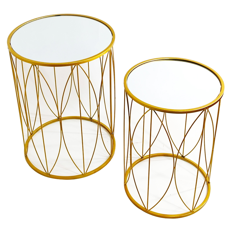 SET 2 TABLES SALONS METAL. 52X38 + 45X32 CM MODELE OR