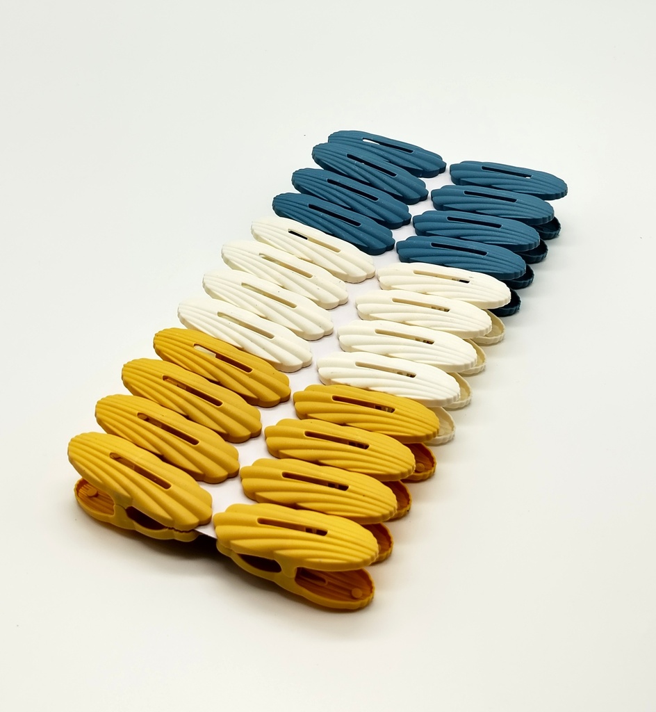 Pince à linge 24 pièces plastique couleurs bleu / blanc / jaune