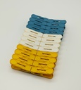 Pince à linge 24 pièces plastique couleurs bleu / blanc / jaune