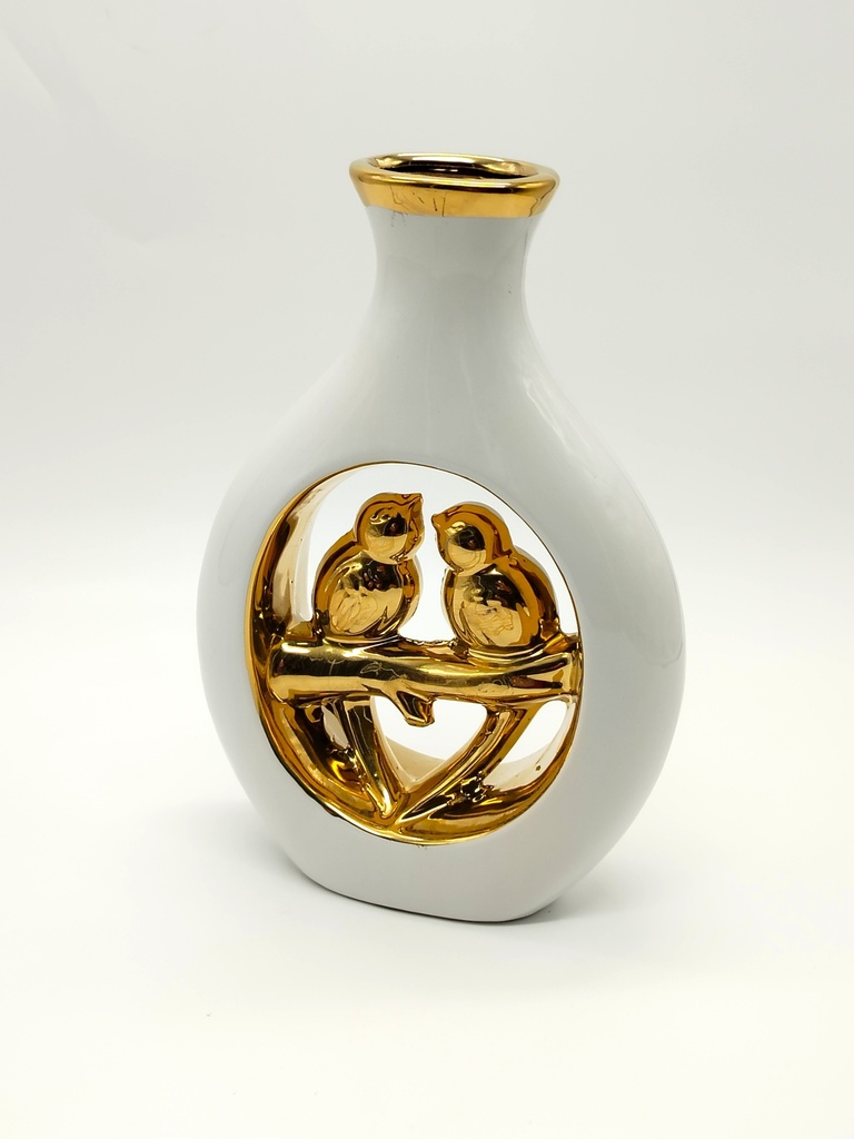 Vase déco en céramique 25/18*5 cm modèle blanc-or