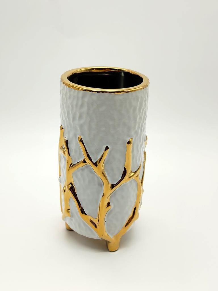 Vase déco en céramique 20/9.5 cm modèle blanc-or