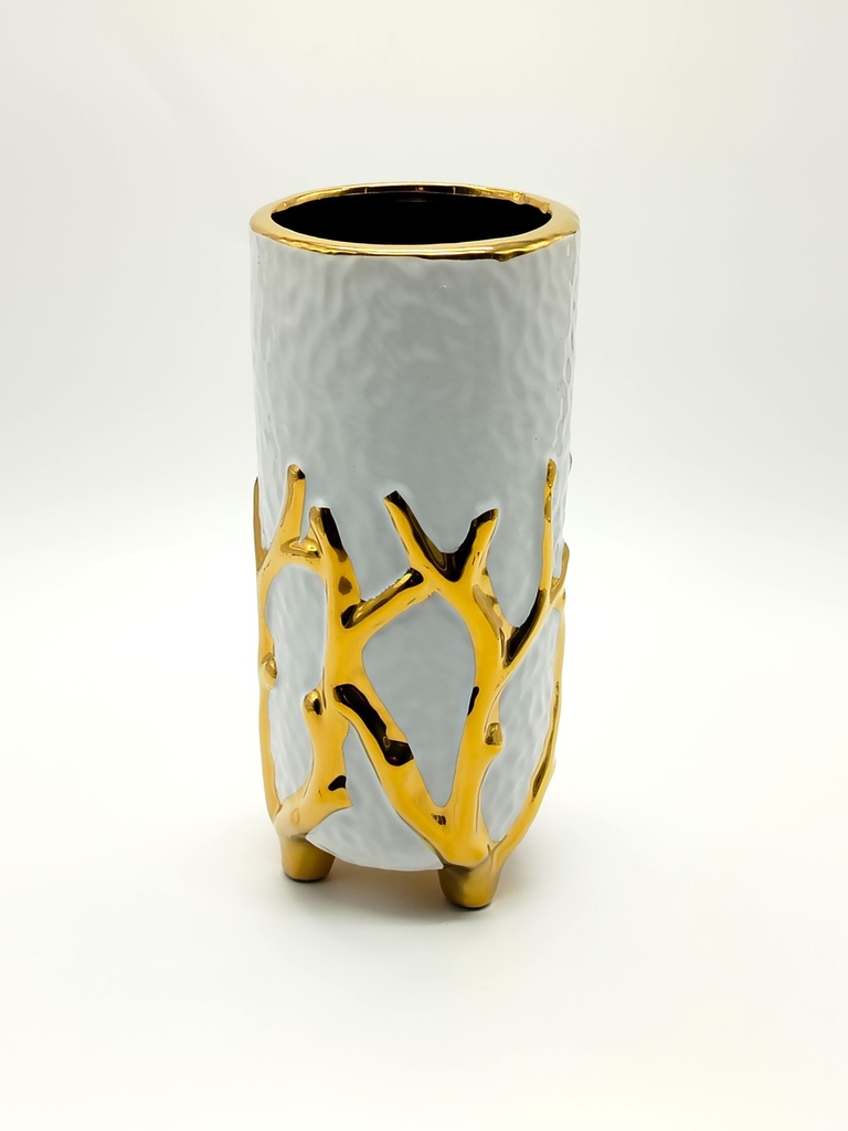 Vase déco en céramique 26/11 cm modèle blanc-or