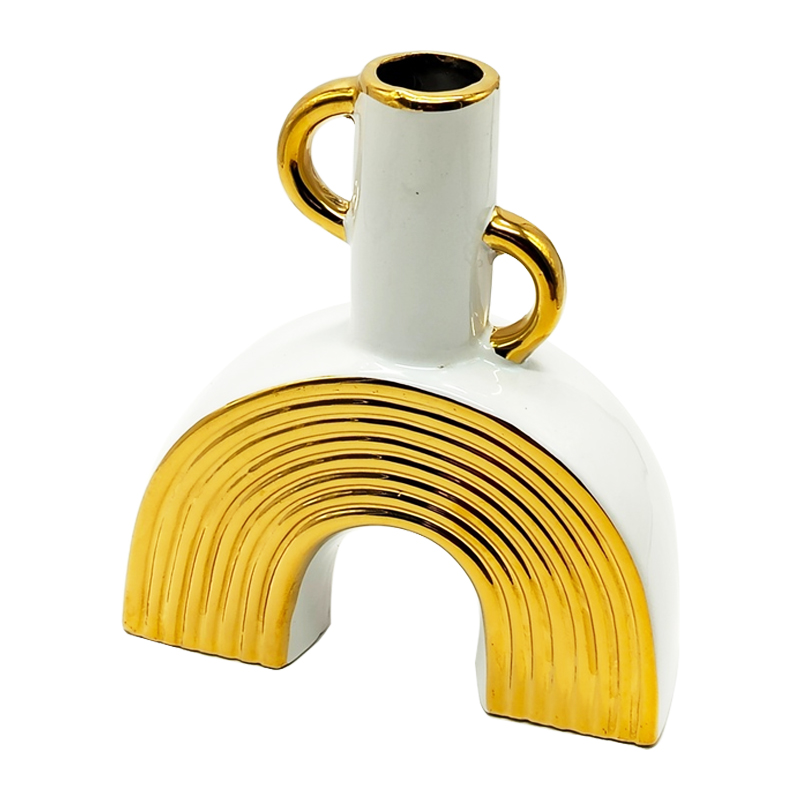Vase déco en céramique 23/21 cm modèle blanc-or