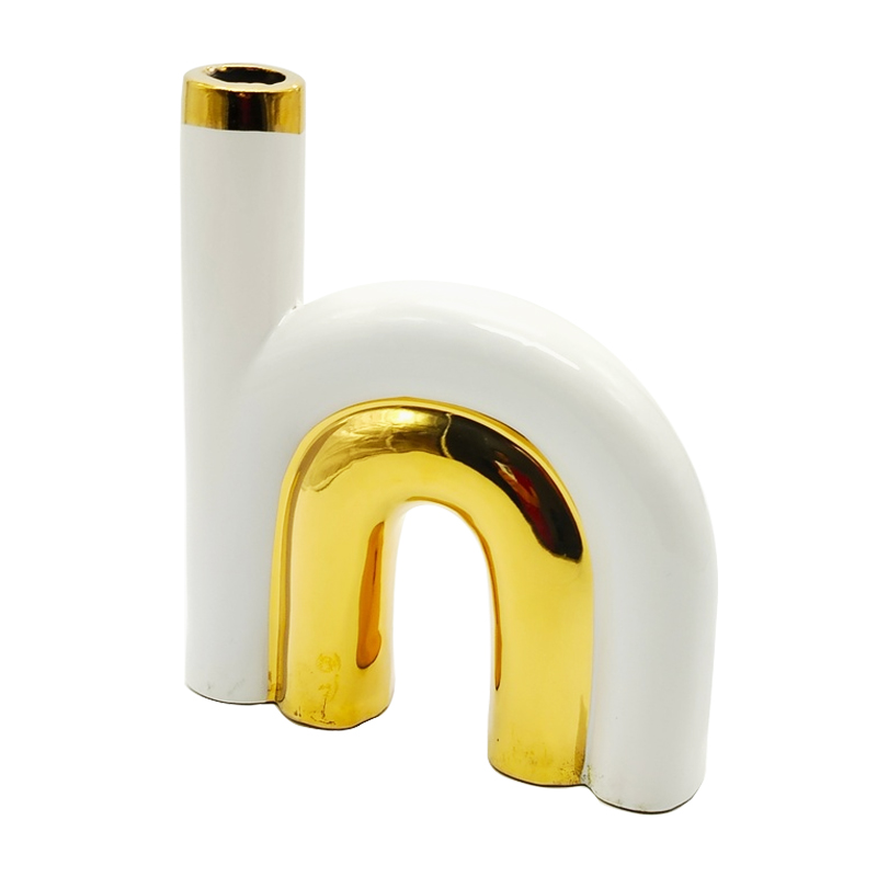 Vase déco en céramique 20.5/17.5*4.5 cm modèle blanc-or