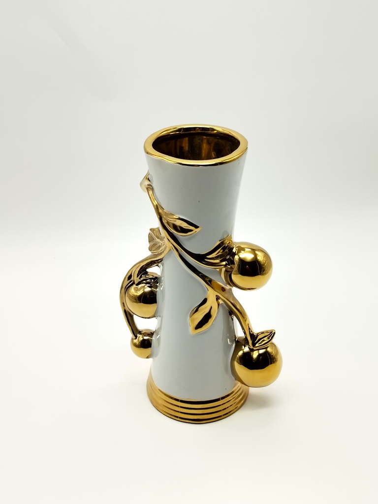 Vase déco en céramique 25.5/8 cm modèle blanc-or