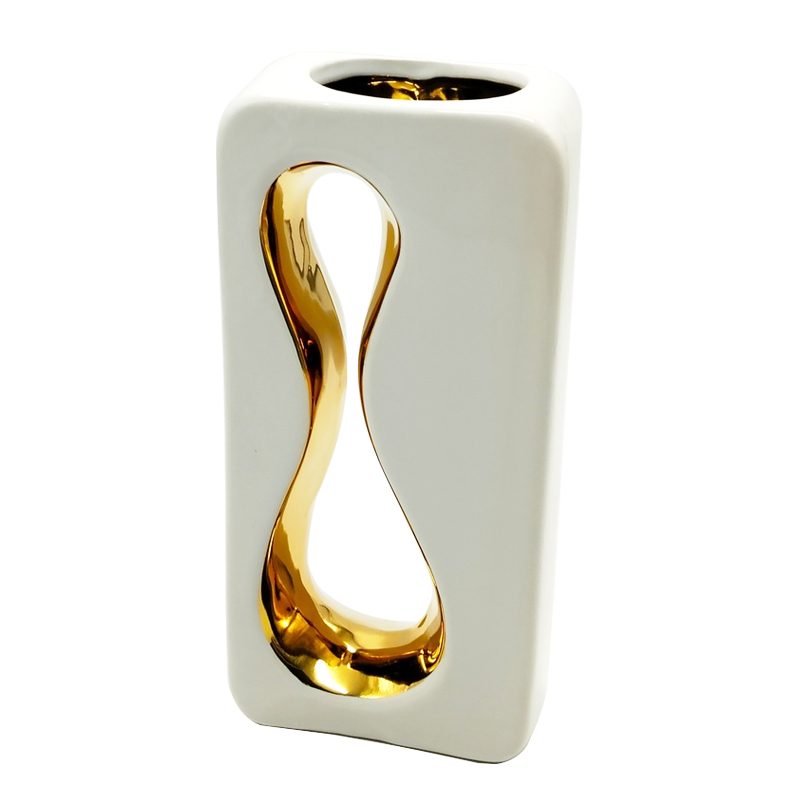 Vase déco en céramique 25/11.5 cm modèle blanc-or