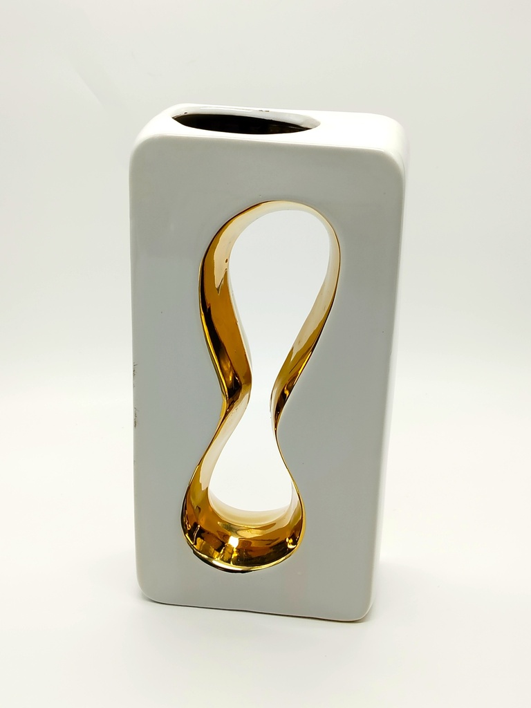 Vase déco en céramique 30/14*6.5 cm modèle blanc-or