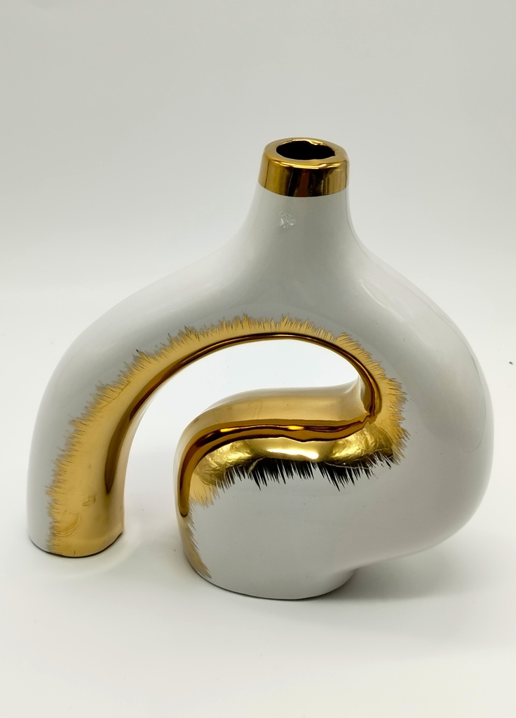 Vase déco en céramique 20/21*6 cm modèle blanc-or