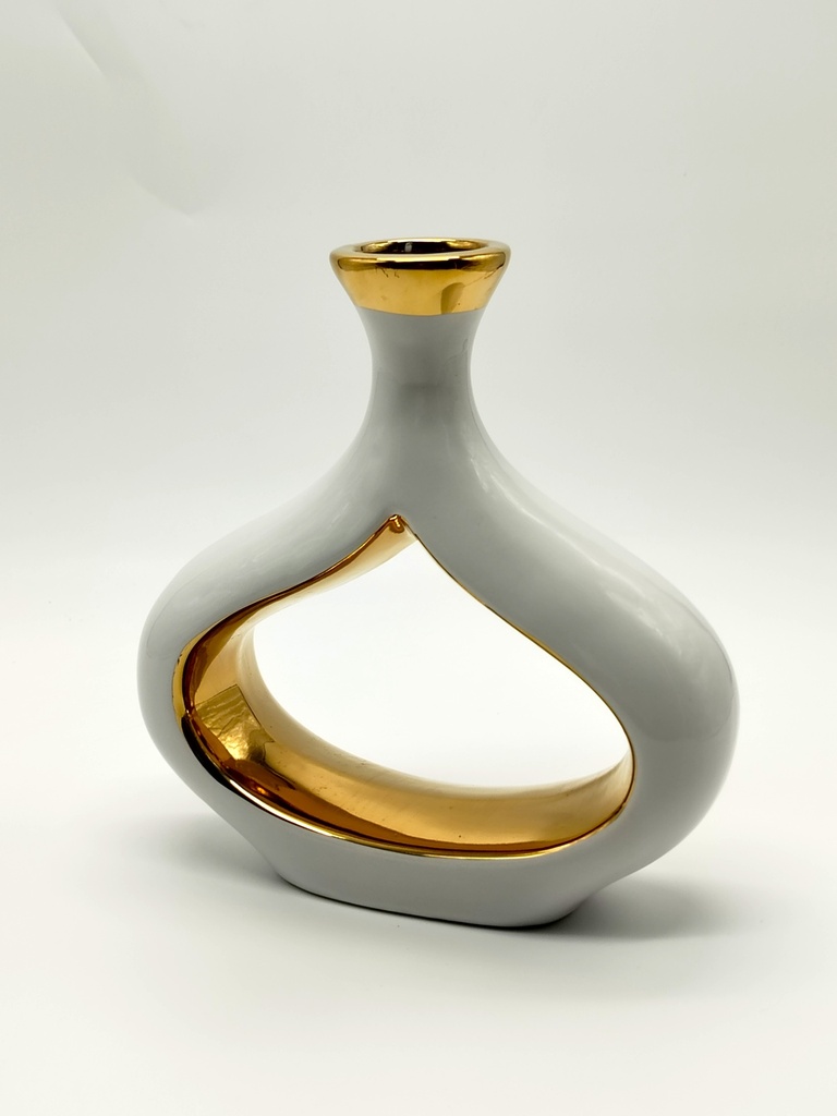 Vase déco en céramique 20/20*5 cm modèle blanc-or