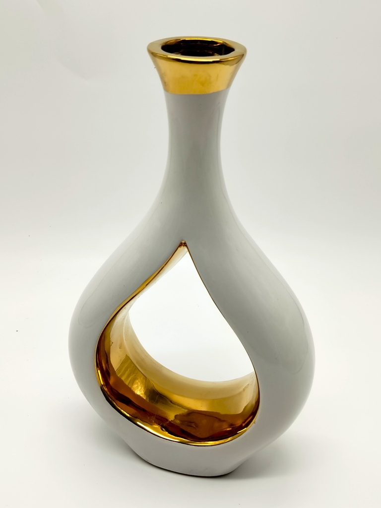 Vase déco en céramique 28/17*6 cm modèle blanc-or
