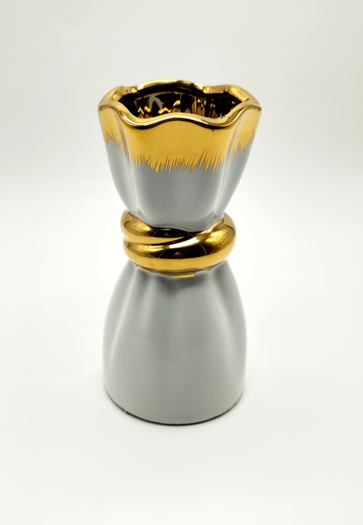 Vase déco en céramique 20/9 cm modèle blanc-or