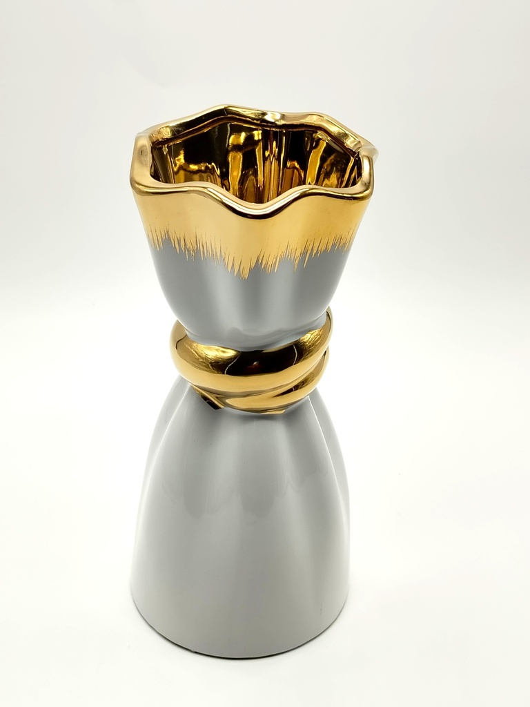 Vase déco en céramique 26/12 cm modèle blanc-or