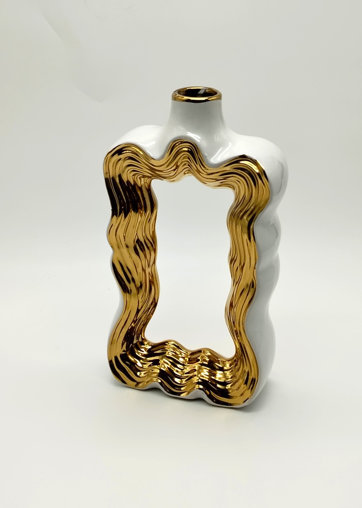 Vase déco en céramique 25/13*6 cm modèle blanc-or