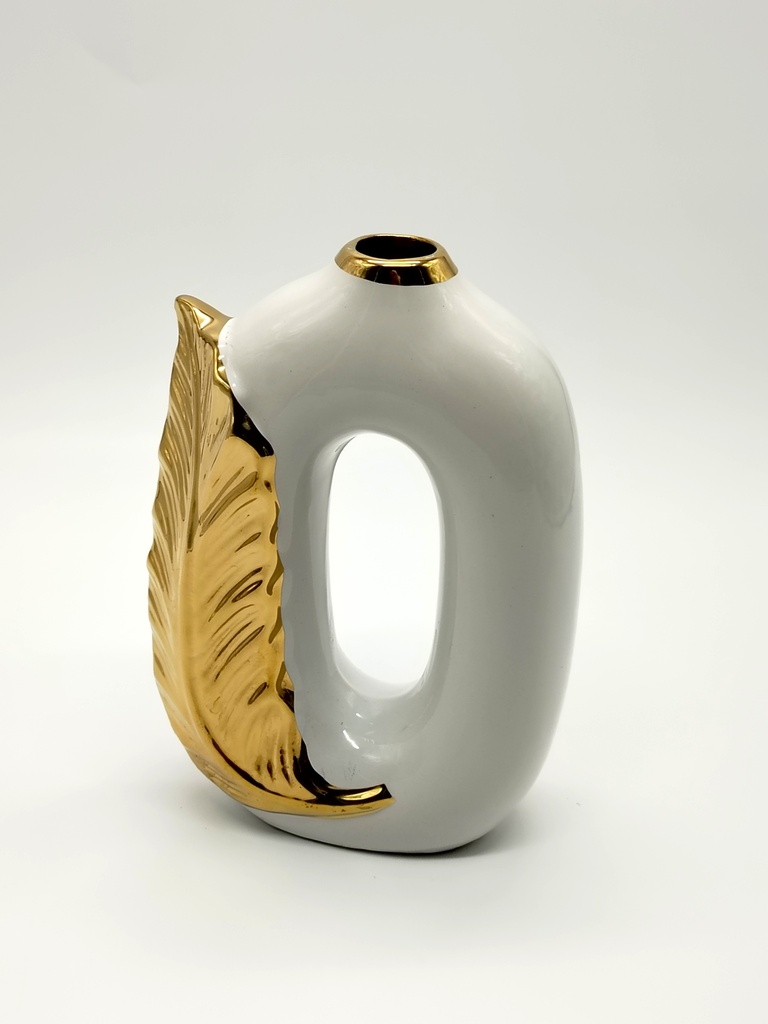 Vase déco en céramique 21/15.5 cm modèle blanc-or
