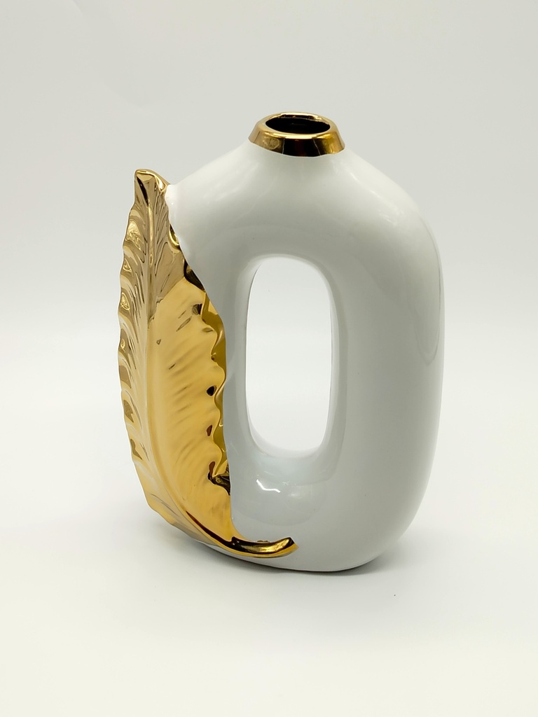 Vase déco en céramique 26/19 cm modèle blanc-or
