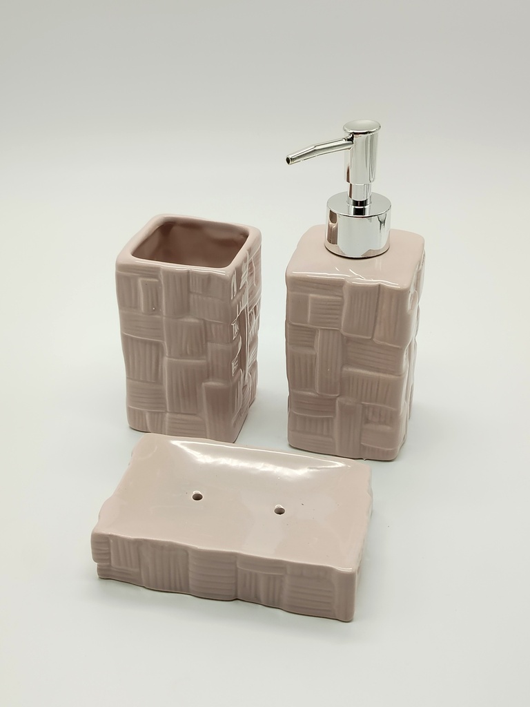 Set salle de bain en céramique 3 pièces mix marron - blanc