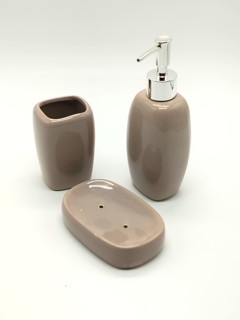 Set salle de bain en céramique 3 pièces mix marron - blanc