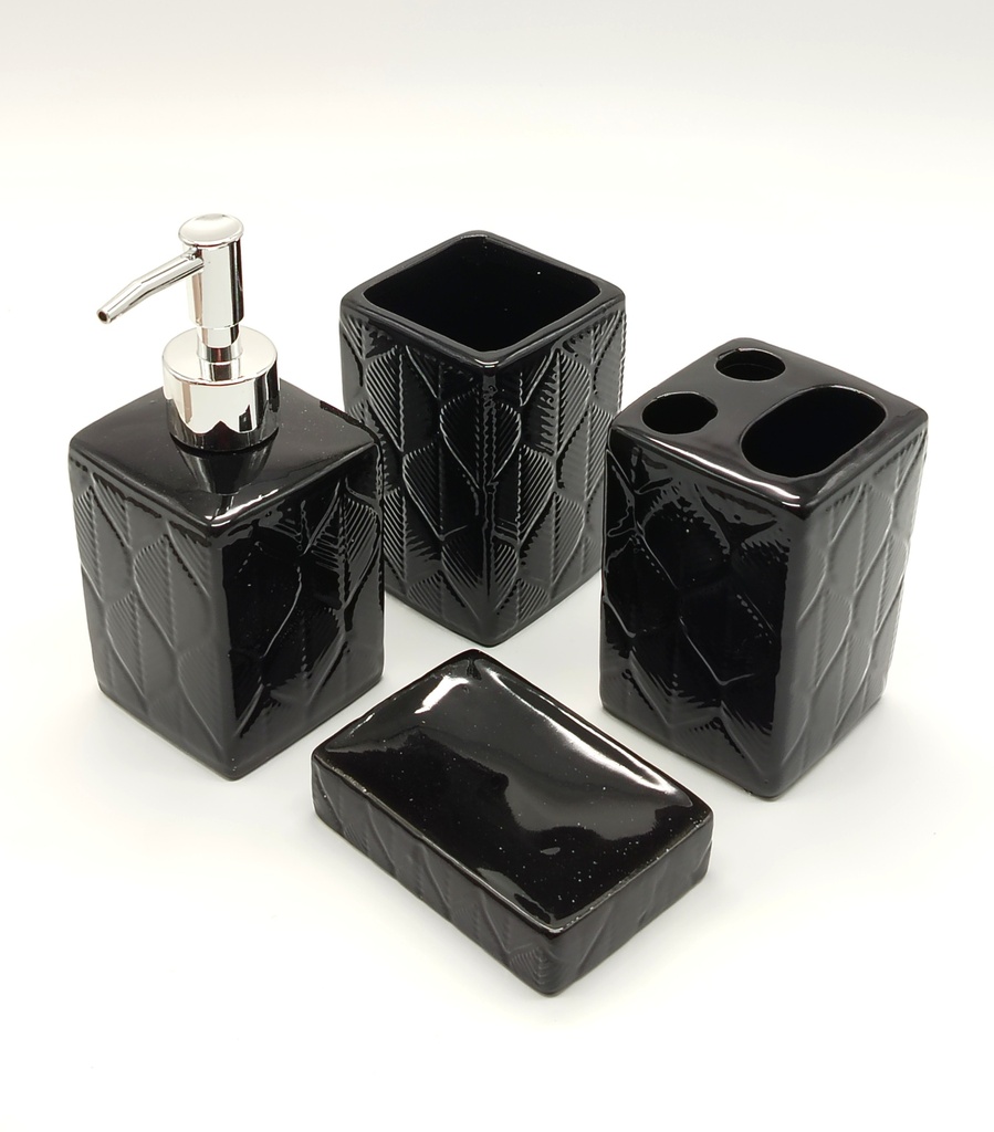 Set salle de bain en céramique 4 pièces mix blanc - noir - gris