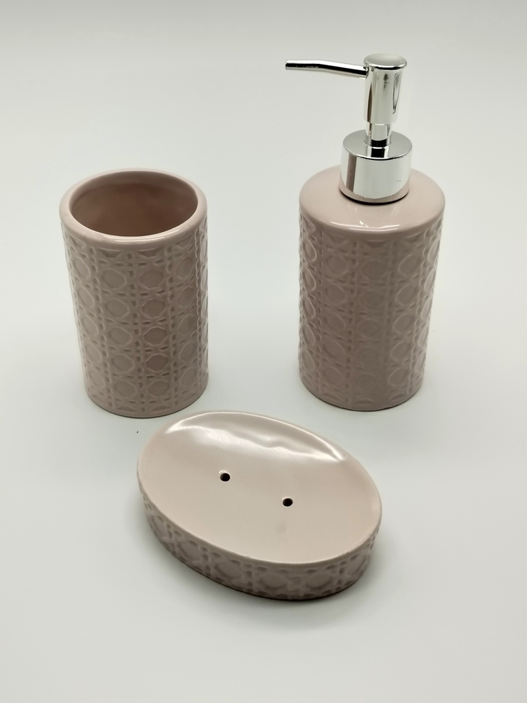 SET SALLE DE BAIN CERAMIQUE 3 PIECES COULEUR MIX BLANC / BEIGE