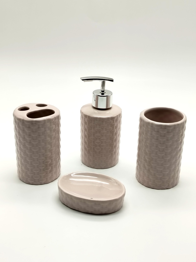 SET SALLE DE BAIN CERAMIQUE 4 PIECES COULEUR MIX BLANC / BEIGE