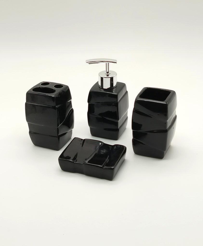 SET SALLE DE BAIN CERAMIQUE 4 PIECES COULEUR MIX BLANC / NOIR