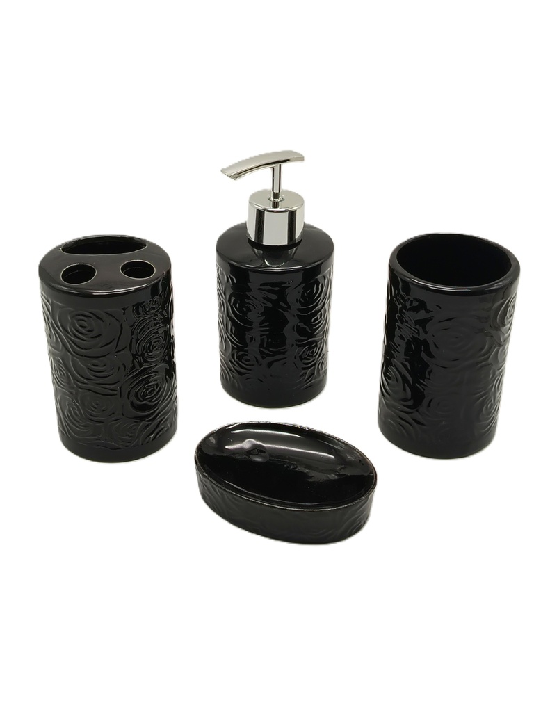 SET SALLE DE BAIN CERAMIQUE 4 PIECES COULEUR MIX BLANC / NOIR