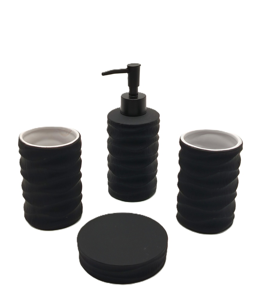 SET SALLE DE BAIN CERAMIQUE 4 PIECES COULEUR MIX BLANC / NOIR / GRIS