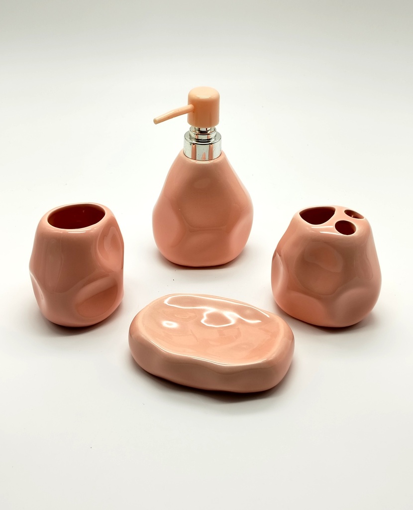 SET SALLE DE BAIN CERAMIQUE 4 PIECES COULEUR MIX BLEU / ROSE / BEIGE