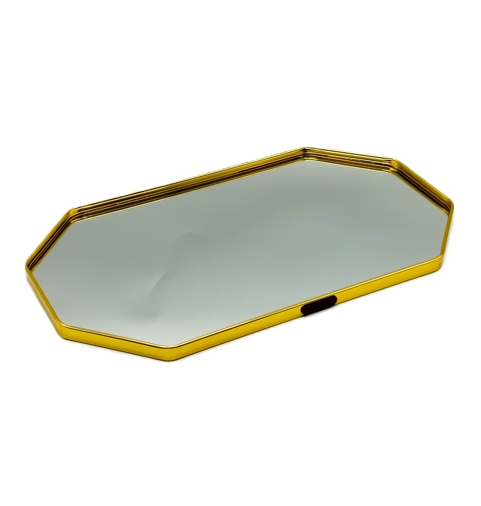 PLATEAU DECO METAL FORME RECTANGULAIRE BORD OCTOGONE DOUBLE 45X25 CM MODELE OR