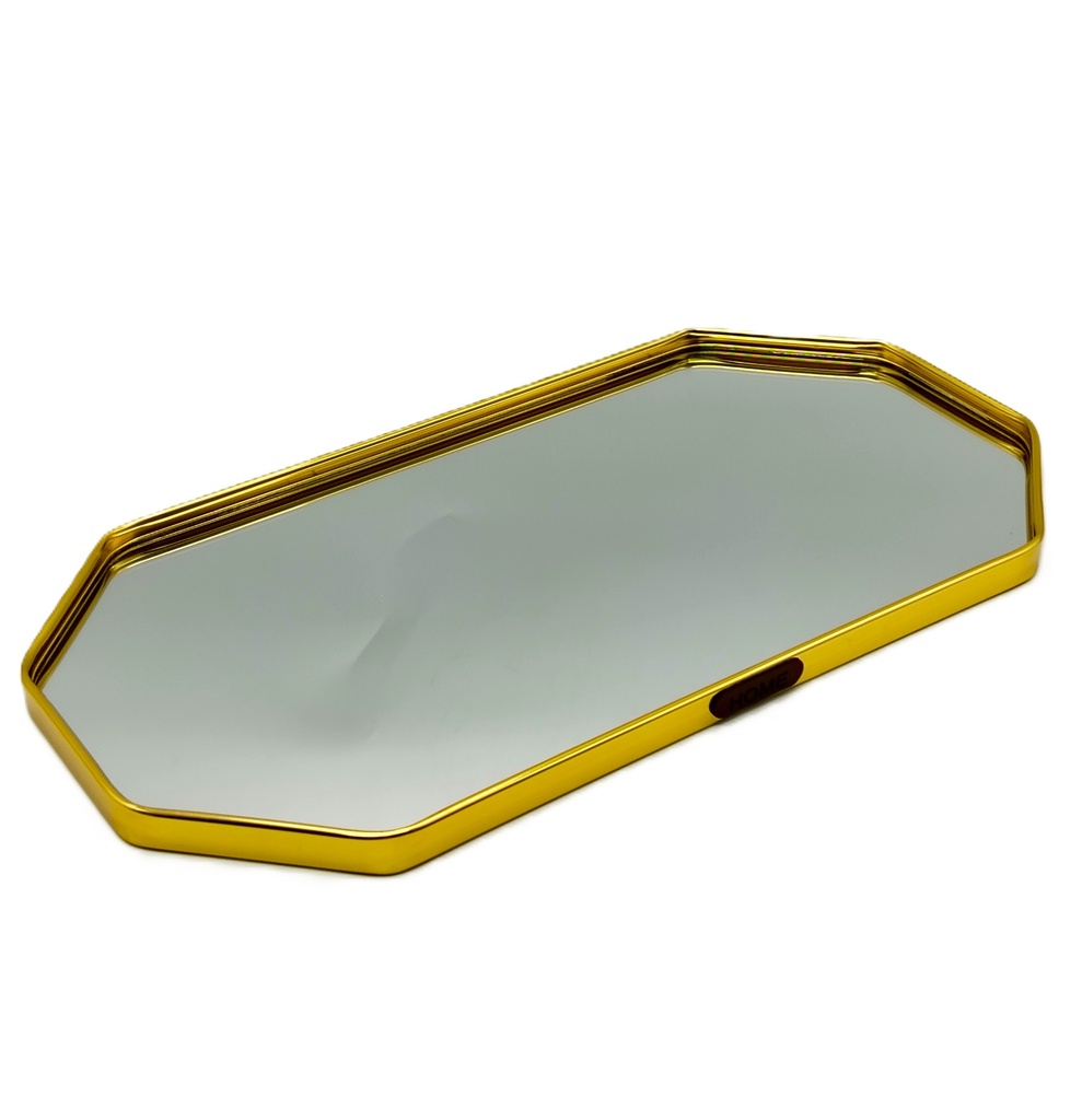 PLATEAU DECO METAL FORME RECTANGULAIRE BORD OCTOGONE DOUBLE 40X21 CM MODELE OR