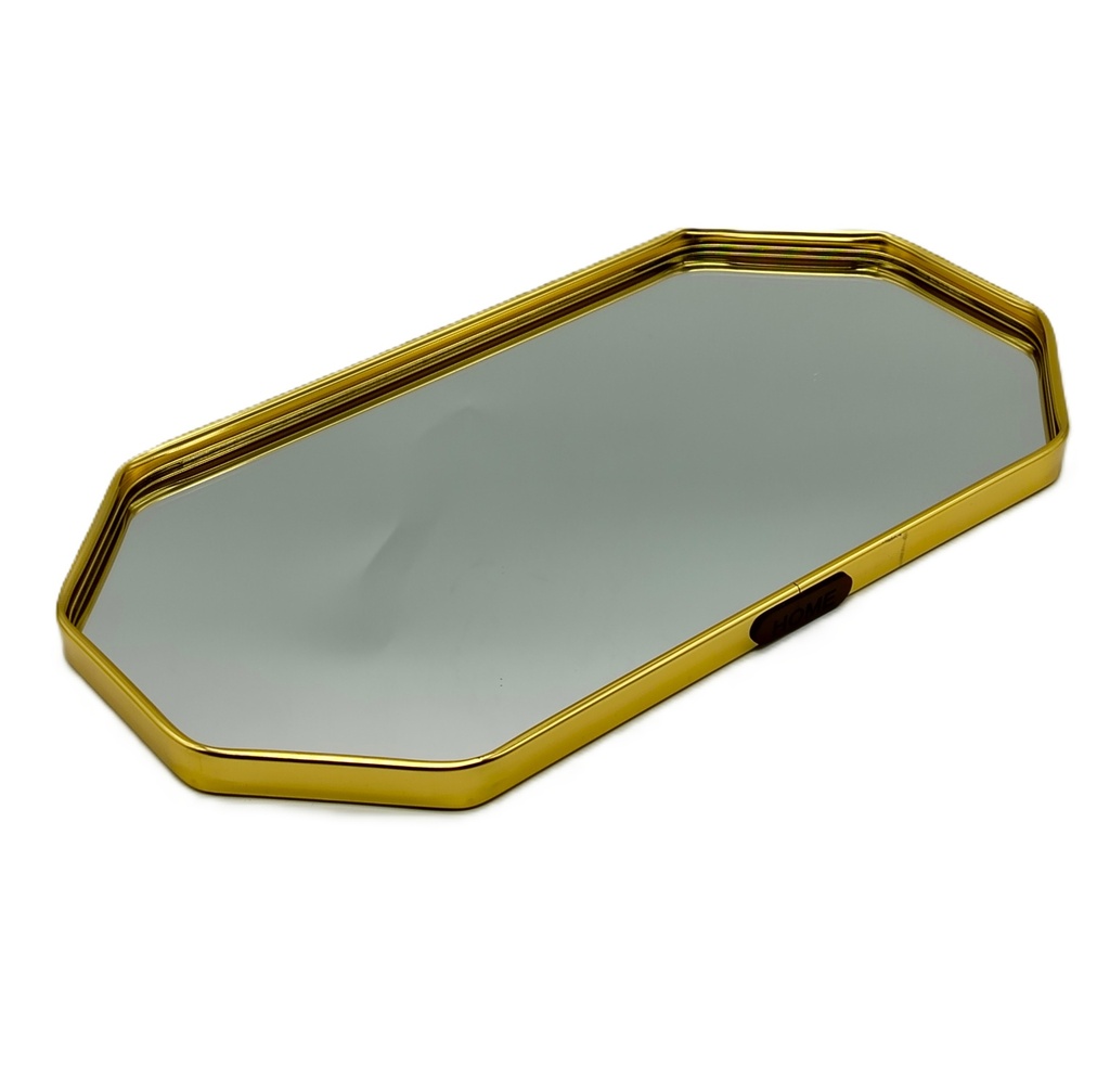 PLATEAU DECO METAL FORME RECTANGULAIRE BORD OCTOGONE DOUBLE 35X18 CM MODELE OR