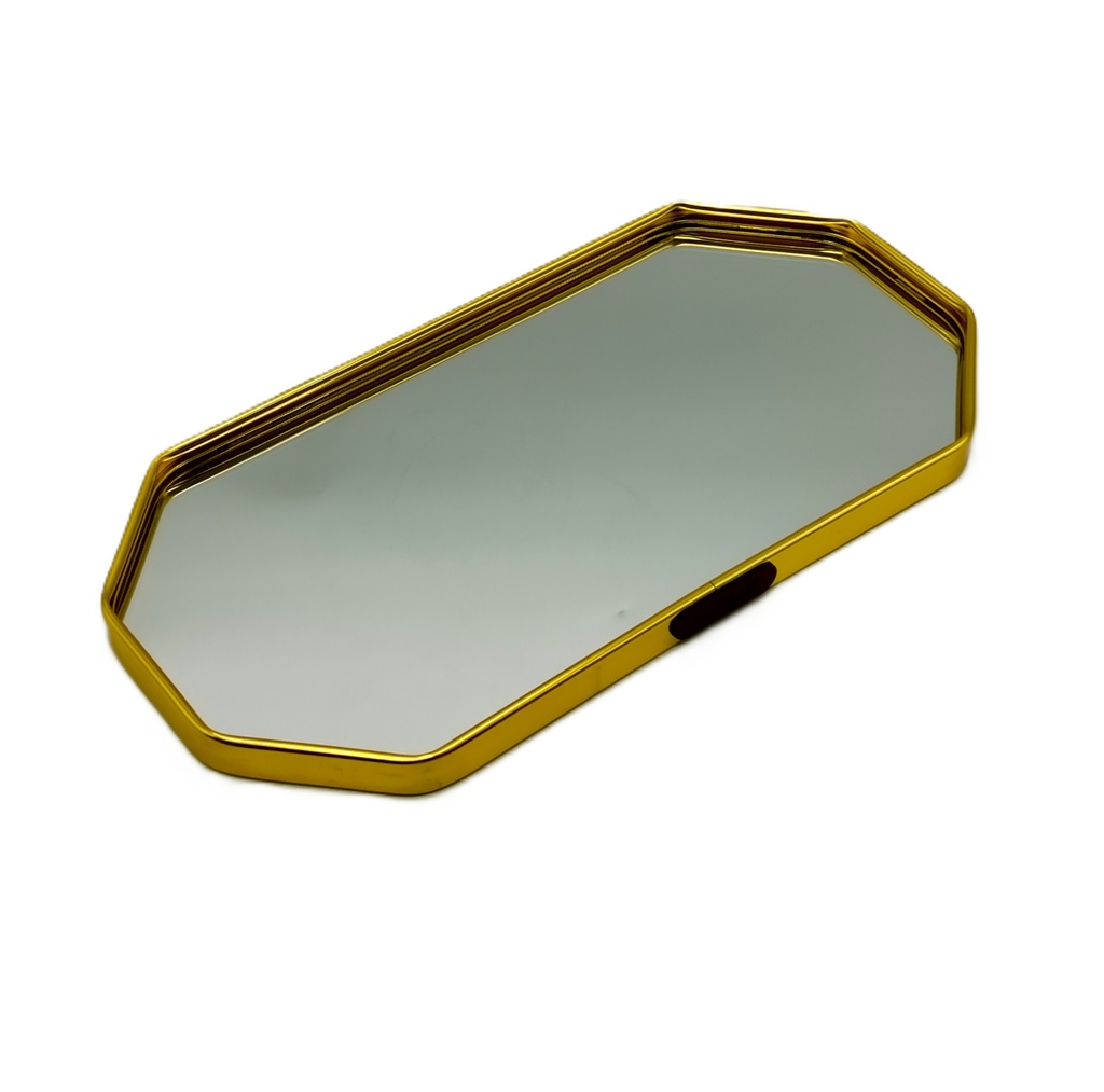 PLATEAU DECO METAL FORME RECTANGULAIRE BORD OCTOGONE DOUBLE 30X14.5 CM MODELE OR